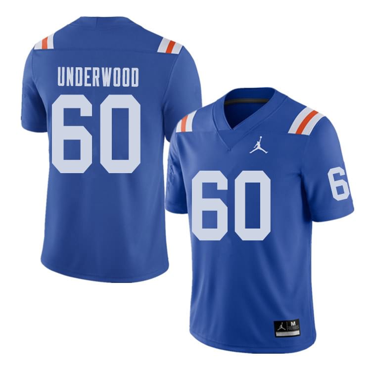 NCAA Florida Gators Houston Underwood Men's #60 Jordan Brand Alternate Royal Throwback Stitched Authentic College Football Jersey AOW4564DS